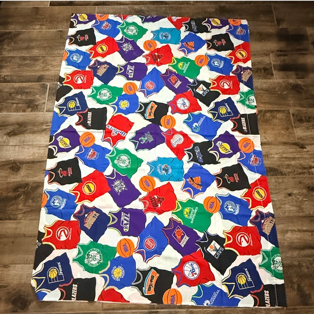 Vintage 90s Springs Industries NBA Jersey Print Twin Flat Sheet,Multicolor,84X63